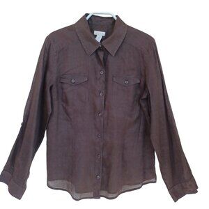 Chicos Blouse Brown Classic Collared Button Up Lightweight Womens Size Small